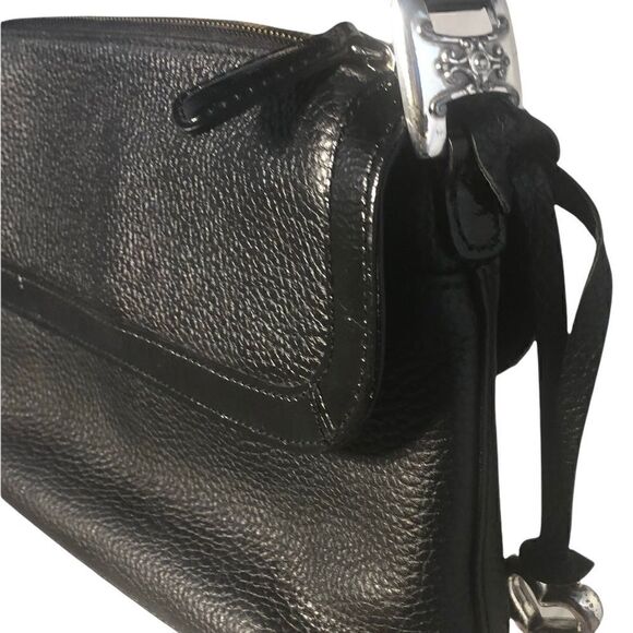 Stylish Small Black Leather Brighton Shoulder Bag with Patent Trim. NWOT - Picture 3 of 12